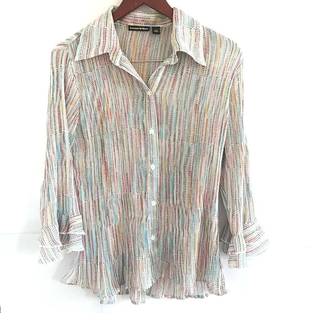Essentials by Milano button down blouse. L. Multicolor.Used